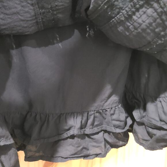 Lulus Black Mini Milkmaid Dress Pleated Lace Ruffle Hem Open Tie Back Size M - Picture 5 of 15